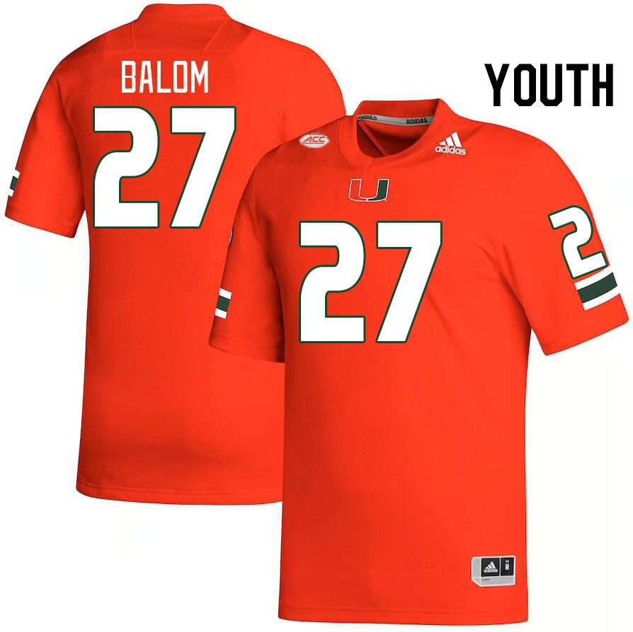 Youth #27 Brian Balom Miami Hurricanes College Football Jerseys Stitched-Orange - Click Image to Close